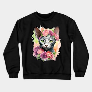 Devon Rex Cat Flowers Water Color Cat Mom Mother's Day Gift Crewneck Sweatshirt